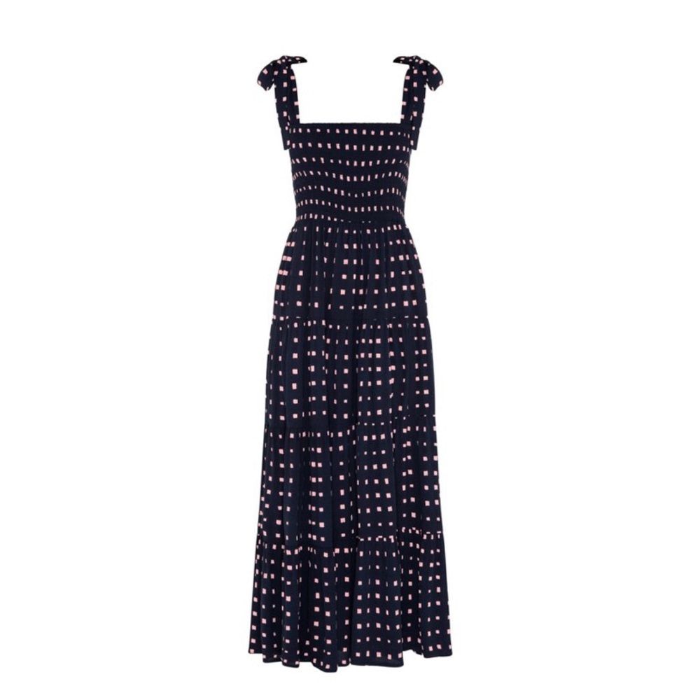 SOLD-Gorgeous Maxi Dress, smocked top, tie shoulders